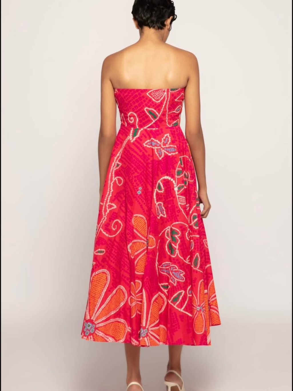 Strapless Pink Floral Print Midi Dress — image 2 of 5